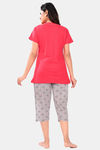 Sweet Moon Knit Cotton Capri Set - Tomato Red Nude Violet Combination  — thumbnail 2